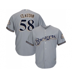 Youth Milwaukee Brewers #58 Alex Claudio Replica Grey Road Cool Base Baseball Jersey