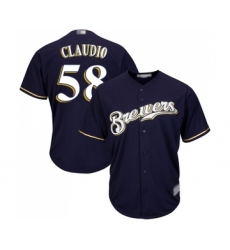 Youth Milwaukee Brewers #58 Alex Claudio Replica Navy Blue Alternate Cool Base Baseball Jersey