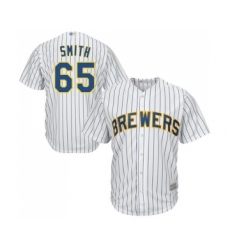 Men's Milwaukee Brewers #65 Burch Smith Replica White Home Cool Base Baseball Jersey
