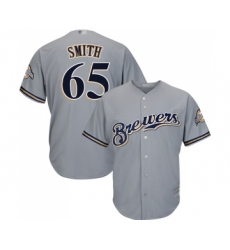 Youth Milwaukee Brewers #65 Burch Smith Replica Grey Road Cool Base Baseball Jersey