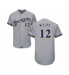 Men's Milwaukee Brewers #12 Alex Wilson Grey Road Flex Base Authentic Collection Baseball Jersey
