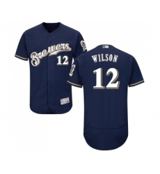 Men's Milwaukee Brewers #12 Alex Wilson Navy Blue Alternate Flex Base Authentic Collection Baseball Jersey