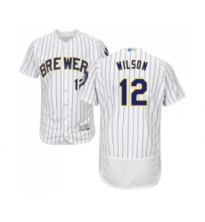 Men's Milwaukee Brewers #12 Alex Wilson White Home Flex Base Authentic Collection Baseball Jersey