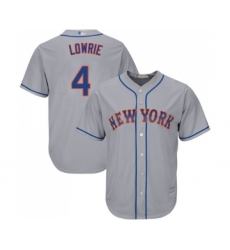 Youth New York Mets #4 Jed Lowrie Authentic Grey Road Cool Base Baseball Jersey