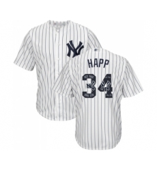 Men's New York Yankees #34 J.A. Happ Authentic White Team Logo Fashion Baseball Jersey