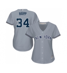 Women's New York Yankees #34 J.A. Happ Authentic Grey Road Baseball Jersey