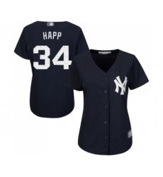 Women's New York Yankees #34 J.A. Happ Authentic Navy Blue Alternate Baseball Jersey