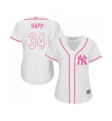 Women's New York Yankees #34 J.A. Happ Authentic White Fashion Cool Base Baseball Jersey