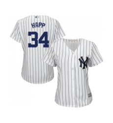 Women's New York Yankees #34 J.A. Happ Authentic White Home Baseball Jersey