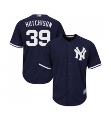 Men's New York Yankees #39 Drew Hutchison Replica Navy Blue Alternate Baseball Jersey