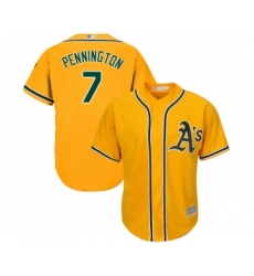 Men's Oakland Athletics #7 Cliff Pennington Replica Gold Alternate 2 Cool Base Baseball Jersey