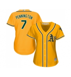 Women's Oakland Athletics #7 Cliff Pennington Replica Gold Alternate 2 Cool Base Baseball Jersey