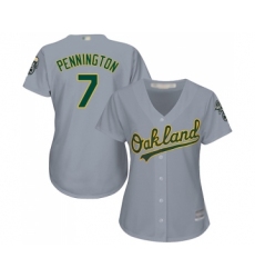 Women's Oakland Athletics #7 Cliff Pennington Replica Grey Road Cool Base Baseball Jersey