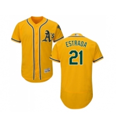 Men's Oakland Athletics #21 Marco Estrada Gold Alternate Flex Base Authentic Collection Baseball Jersey