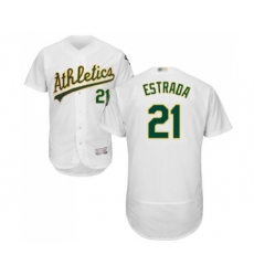 Men's Oakland Athletics #21 Marco Estrada White Home Flex Base Authentic Collection Baseball Jersey