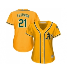 Women's Oakland Athletics #21 Marco Estrada Replica Gold Alternate 2 Cool Base Baseball Jersey
