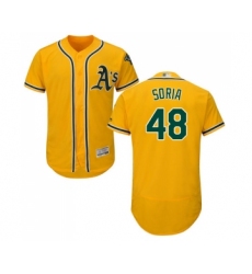 Men's Oakland Athletics #48 Joakim Soria Gold Alternate Flex Base Authentic Collection Baseball Jersey