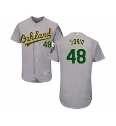 Men's Oakland Athletics #48 Joakim Soria Grey Road Flex Base Authentic Collection Baseball Jersey