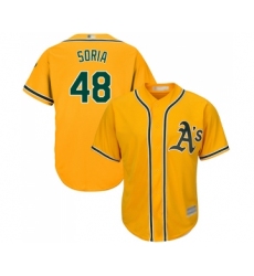 Men's Oakland Athletics #48 Joakim Soria Replica Gold Alternate 2 Cool Base Baseball Jersey