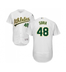 Men's Oakland Athletics #48 Joakim Soria White Home Flex Base Authentic Collection Baseball Jersey