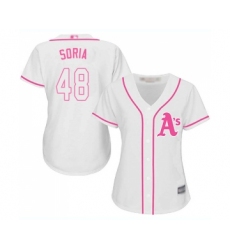 Women's Oakland Athletics #48 Joakim Soria Authentic White Fashion Cool Base Baseball Jersey