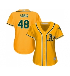 Women's Oakland Athletics #48 Joakim Soria Replica Gold Alternate 2 Cool Base Baseball Jersey