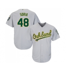 Youth Oakland Athletics #48 Joakim Soria Replica Grey Road Cool Base Baseball Jersey