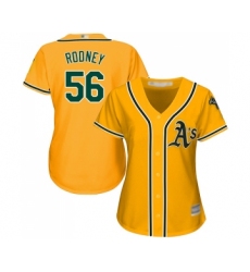 Women's Oakland Athletics #56 Fernando Rodney Replica Gold Alternate 2 Cool Base Baseball Jersey