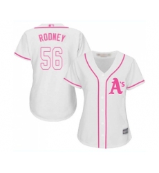 Women's Oakland Athletics #56 Fernando Rodney Replica White Fashion Cool Base Baseball Jersey