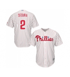 Youth Philadelphia Phillies #2 Jean Segura Replica White Red Strip Home Cool Base Baseball Jersey