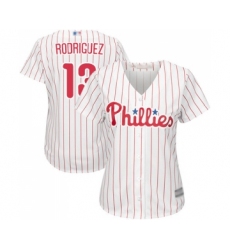 Women's Philadelphia Phillies #13 Sean Rodriguez Replica White Red Strip Home Cool Base Baseball Jersey