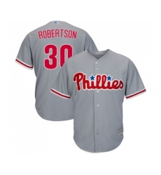 Men's Philadelphia Phillies #30 David Robertson Replica Grey Road Cool Base Baseball Jersey