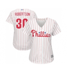 Women's Philadelphia Phillies #30 David Robertson Replica White Red Strip Home Cool Base Baseball Jersey
