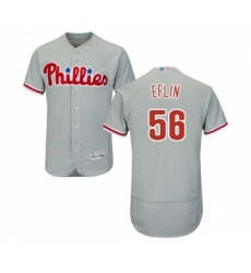Men's Philadelphia Phillies #56 Zach Eflin Grey Road Flex Base Authentic Collection Baseball Jersey