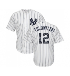 Men's New York Yankees #12 Troy Tulowitzki Authentic White Team Logo Fashion Baseball Jersey