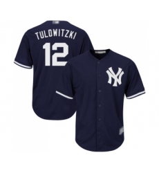 Men's New York Yankees #12 Troy Tulowitzki Replica Navy Blue Alternate Baseball Jersey