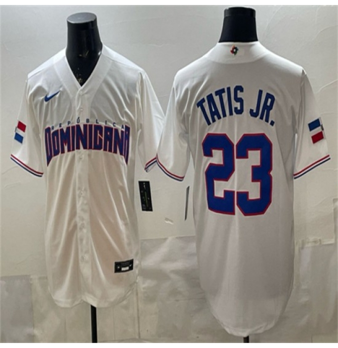 Men's Dominican Republic Baseball #23 Fernando Tatis Jr. White World Baseball Classic Stitched Jersey