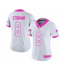 Women's New England Patriots #8 Jarrett Stidham Limited White Pink Rush Fashion Football Jersey
