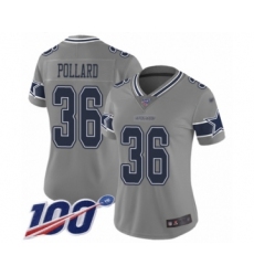 Women's Dallas Cowboys #36 Tony Pollard Limited Gray Inverted Legend 100th Season Football Jersey