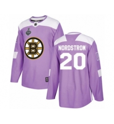 Men's Boston Bruins #20 Joakim Nordstrom Authentic Purple Fights Cancer Practice 2019 Stanley Cup Final Bound Hockey Jersey