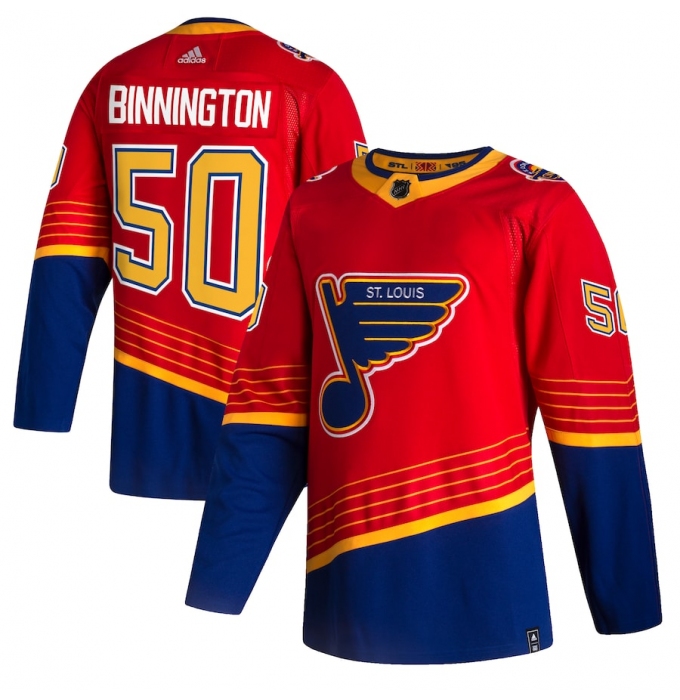 Men's St. Louis Blues #50 Jordan Binnington adidas Red 2020-21 Reverse Retro Authentic Player Jersey