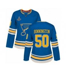 Women's St. Louis Blues #50 Jordan Binnington Authentic Navy Blue Alternate 2019 Stanley Cup Champions Hockey Jersey