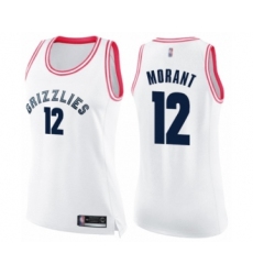 Women's Memphis Grizzlies #12 Ja Morant Swingman White Pink Fashion Basketball Jersey