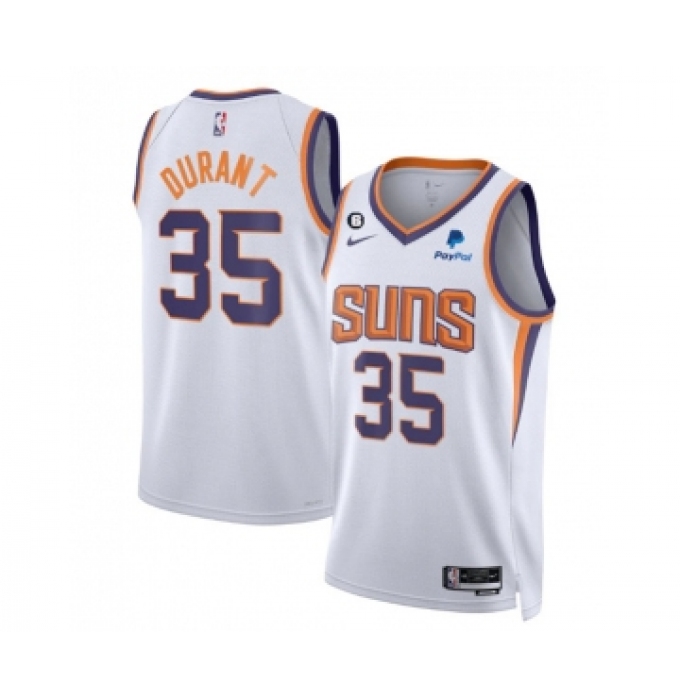 Men's Phoenix Suns #35 Kevin Durant White Association Edition With No.6 Patch Stitched Basketball Jersey