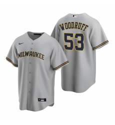 Men's Nike Milwaukee Brewers #53 Brandon Woodruff Gray Road Stitched Baseball Jersey