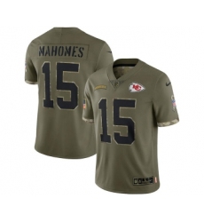 Men's Kansas City Chiefs #15 Patrick Mahomes 2022 Olive Salute To Service Limited Stitched Jersey