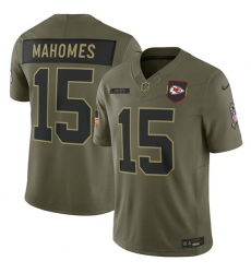 Men's Kansas City Chiefs #15 Patrick Mahomes Olive 2025 Salute to Service Limited Football Stitched Jersey