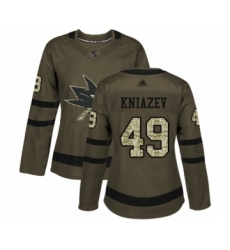 Women's San Jose Sharks #49 Artemi Kniazev Authentic Green Salute to Service Hockey Jersey