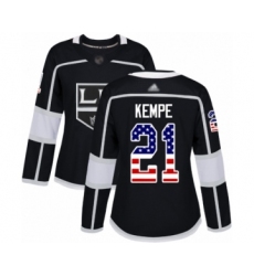 Women's Los Angeles Kings #21 Mario Kempe Authentic Black USA Flag Fashion Hockey Jersey