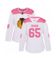 Women's Chicago Blackhawks #65 Andrew Shaw Authentic White Pink Fashion Hockey Jersey